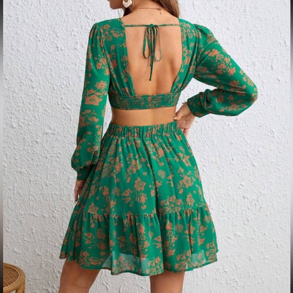 Boho floral print cutout long sleeve dress - Picture 2 of 10